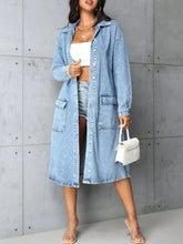 Pocketed Button Up Collared Neck Denim Top Medium OutfitFlow